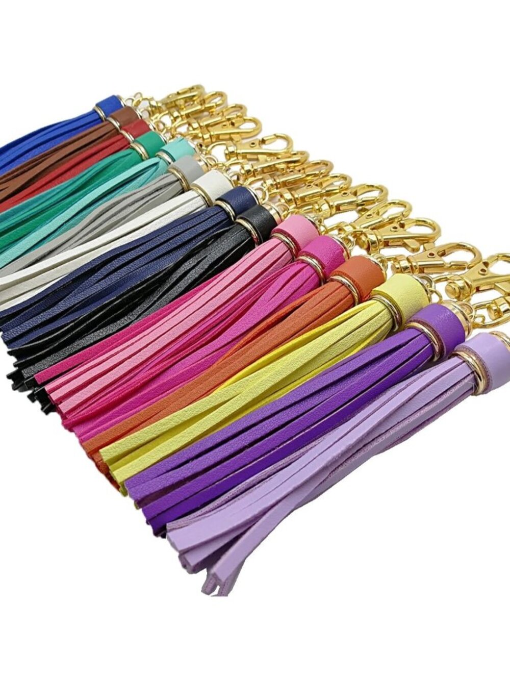 5.9'' 15pcs PU Leather Tassel for Purse With Golden Metal Caps Lobster Swivel Ke